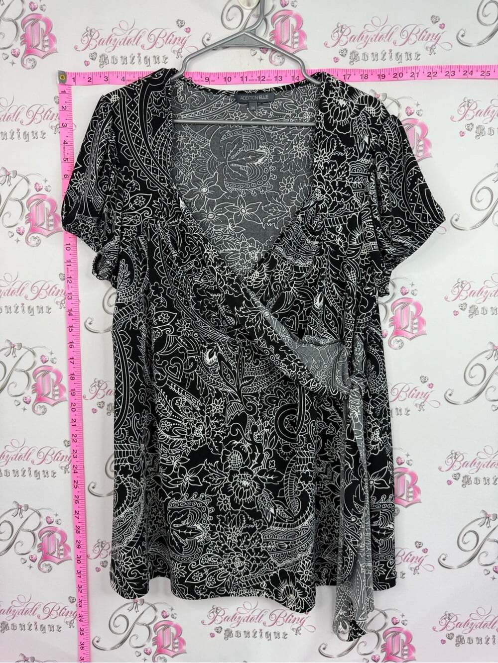 Addition Elle shirt Black & White Paisley Wrap Tunic